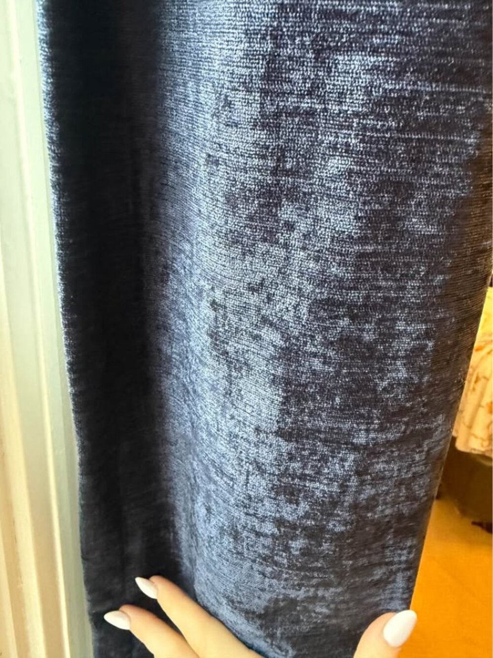 96” Velvet Chenille Drapes Curtains Blackout Navy Blue Set of 2 Panels - Picture 4 of 5